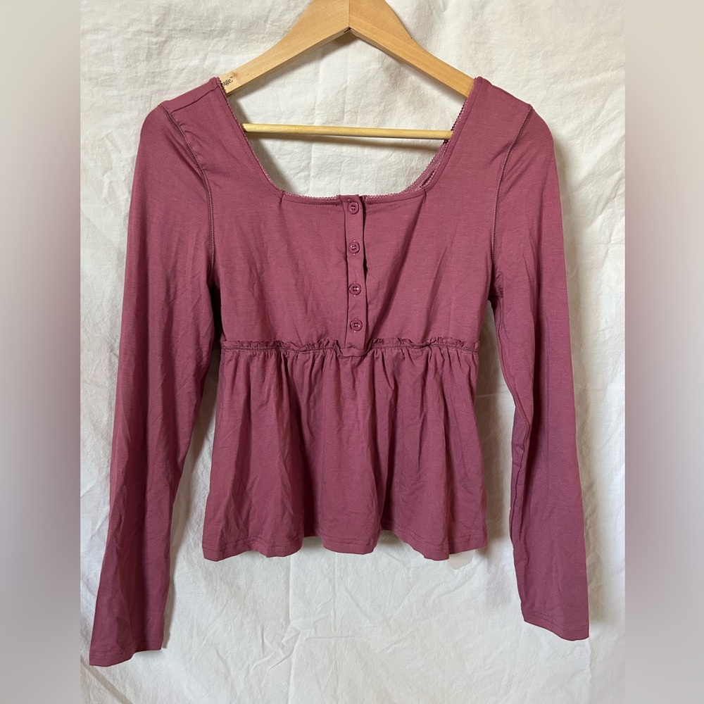 Women's Mauve Long Sleeve Babydoll Top